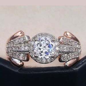 NWT 1 CZ WHITE GOLD W ROSE GOLD TRIM sterling silver gold  CZ Ring